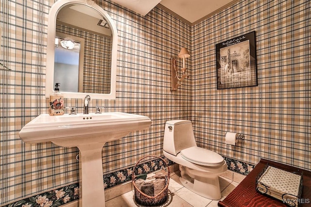177 Foxpoint W, Amherst, NY 14221 - half bath with tile patterned flooring and wallpapered walls