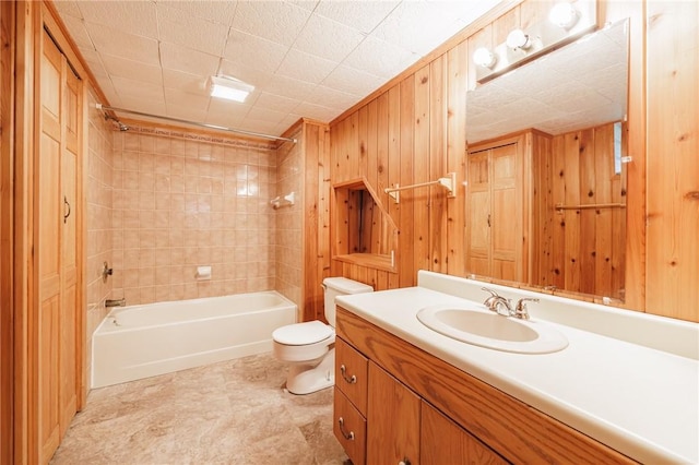 72 Juliane Dr, Gates, NY 14624 - bathroom with shower / tub combination, vanity, and wooden walls