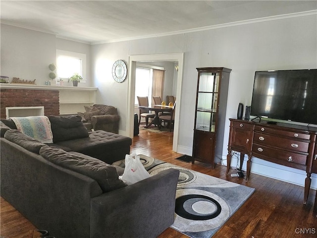 283 Genesee Park Dr, Syracuse, NY 13224 - living room with ornamental molding and dark wood-style floors