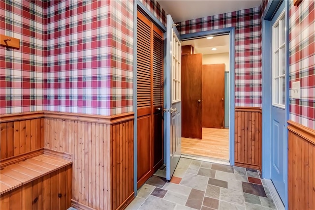 107 Fieldston Ter, Brighton, NY 14610 - bathroom with a wainscoted wall and wallpapered walls