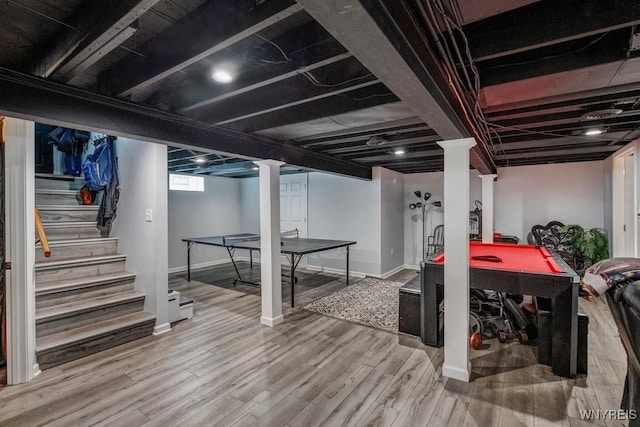 8652 Griffon Ave, Niagara Falls, NY 14304 - basement with stairway and wood finished floors