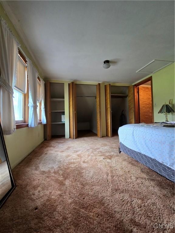 7412 State Highway 51, Plainfield, NY 13491 - carpeted bedroom with attic access and two closets