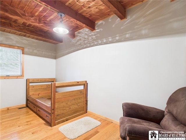 56 Heather Ln, Bradford, PA 16701 - bedroom featuring a wood ceiling with exposed beams and wood finished floors