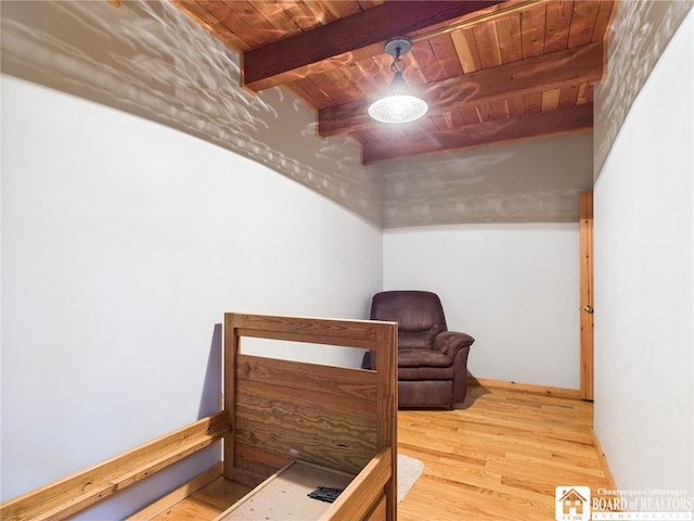 56 Heather Ln, Bradford, PA 16701 - bedroom with a wooden ceiling with exposed beams and wood finished floors