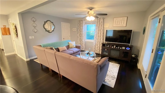 41 Maple Ave, Hamburg, NY 14075 - living room featuring wood finished floors, ceiling fan, and healthy amount of natural light