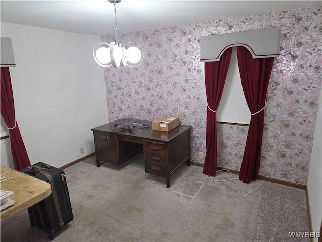 2595 Jerauld Ave, Niagara Falls, NY 14305 - home office featuring wallpapered walls, a chandelier, and carpet flooring