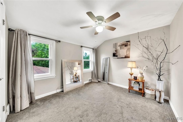 48 Meaford Rd, Cheektowaga, NY 14215 - unfurnished room featuring a ceiling fan, vaulted ceiling, and carpet flooring
