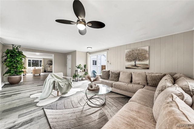 48 Meaford Rd, Cheektowaga, NY 14215 - living room with ceiling fan and wood finished floors