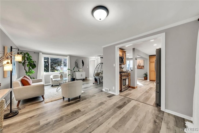 48 Meaford Rd, Cheektowaga, NY 14215 - living area featuring ornamental molding and light wood finished floors