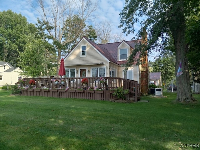 9802 Shorecliff Rd, Evans, NY 14006 - back of property featuring a wooden deck, a yard, and a chimney