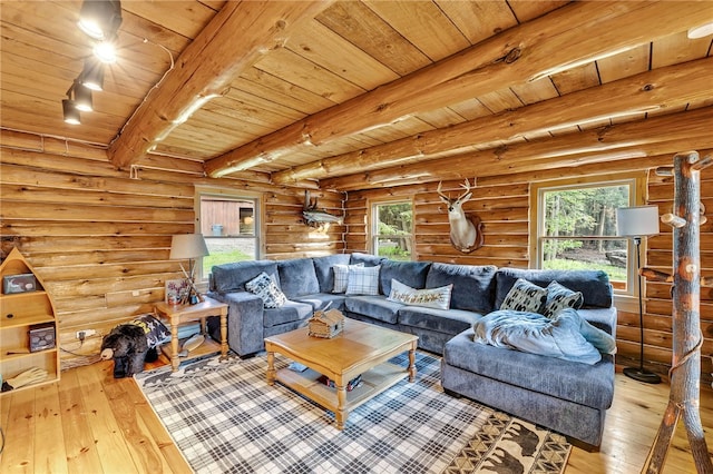 661 Lewis Rd, Meredith, NY 13806 - living room featuring wood-type flooring and a wood ceiling with exposed beams