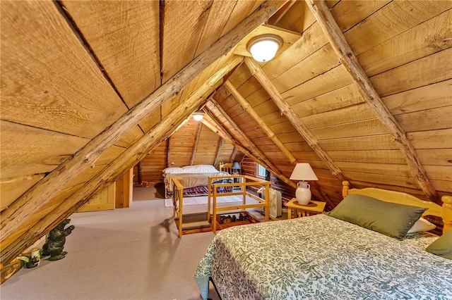 661 Lewis Rd, Meredith, NY 13806 - bedroom featuring wood ceiling, vaulted ceiling, and wooden walls