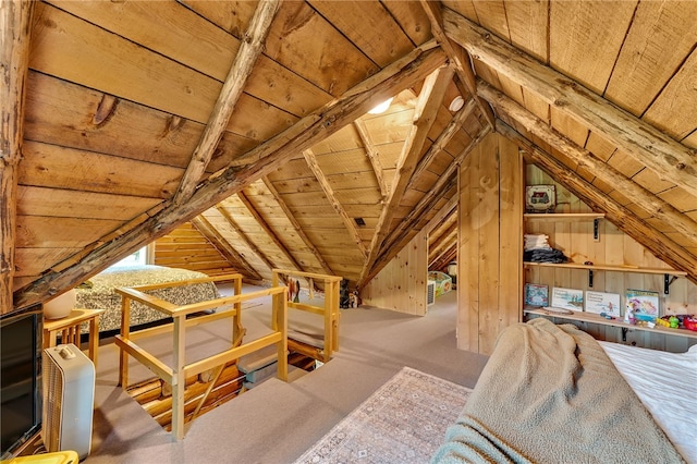 661 Lewis Rd, Meredith, NY 13806 - unfurnished bedroom with vaulted ceiling, wood ceiling, and carpet