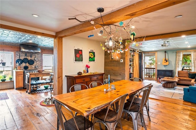 258 E State St, Albion, NY 14411 - dining room featuring light wood-type flooring, beamed ceiling, and recessed lighting