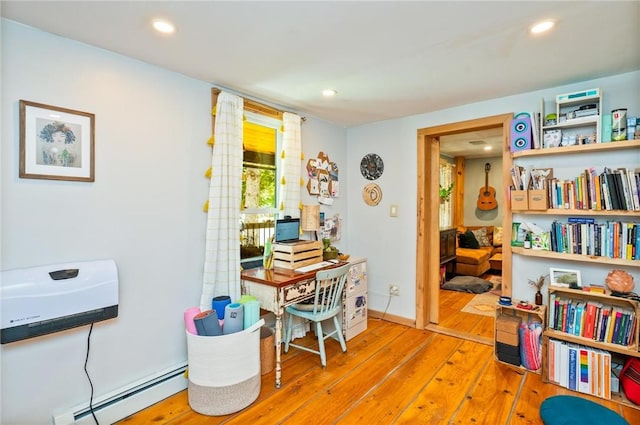 258 E State St, Albion, NY 14411 - office area with a baseboard heating unit, plenty of natural light, hardwood / wood-style flooring, and recessed lighting