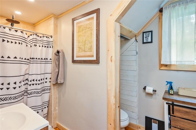258 E State St, Albion, NY 14411 - bathroom featuring vanity, a shower with curtain, and recessed lighting