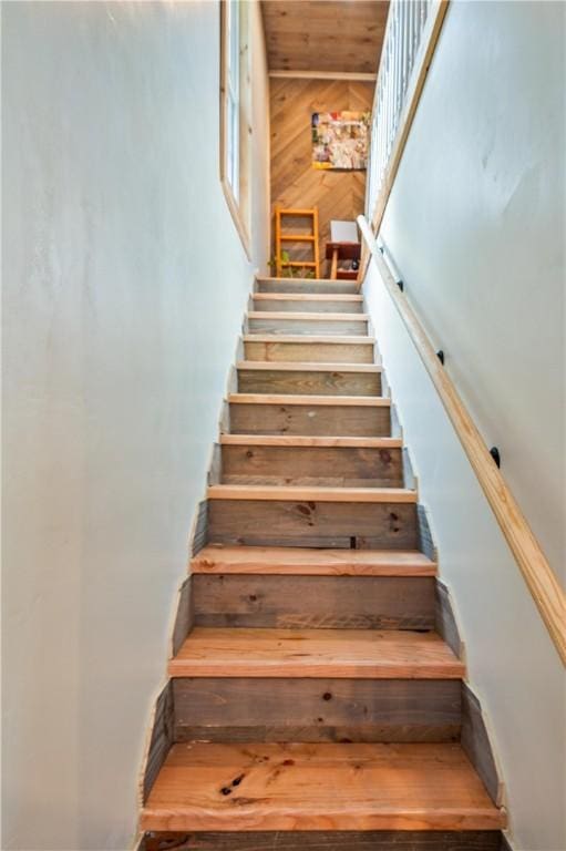 258 E State St, Albion, NY 14411 - stairway featuring wooden walls and wooden ceiling