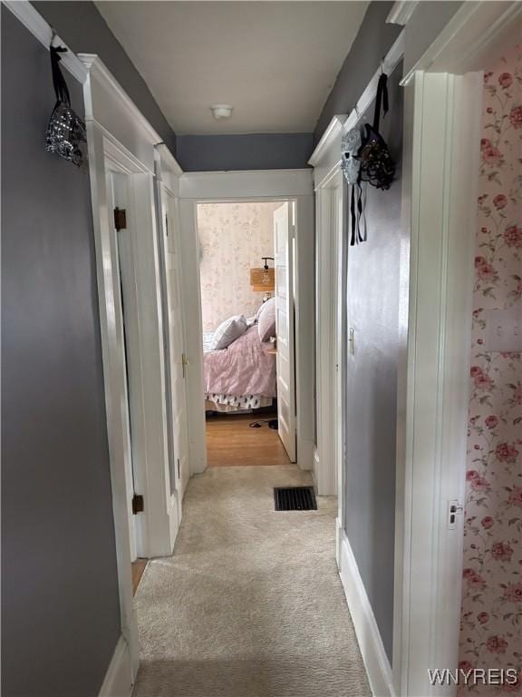 126 N 8th St, Olean-City, NY 14760 - corridor featuring light colored carpet and wallpapered walls