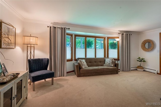 20 Dan Troy Dr, Amherst, NY 14221 - living area with crown molding, light carpet, a baseboard radiator, and a baseboard heating unit