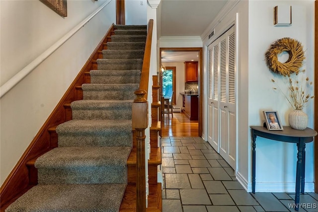 20 Dan Troy Dr, Amherst, NY 14221 - staircase with stone tile flooring and ornamental molding