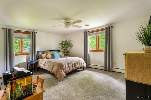 20 Dan Troy Dr, Amherst, NY 14221 - carpeted bedroom with multiple windows, a baseboard heating unit, and a ceiling fan