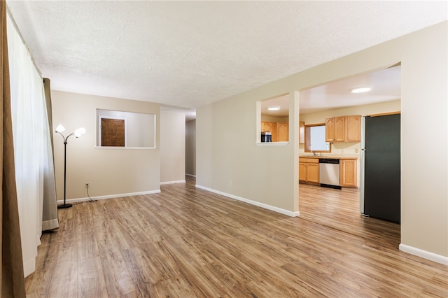32 Princess Dr, Henrietta, NY 14623 - unfurnished living room with light wood-style flooring and a textured ceiling