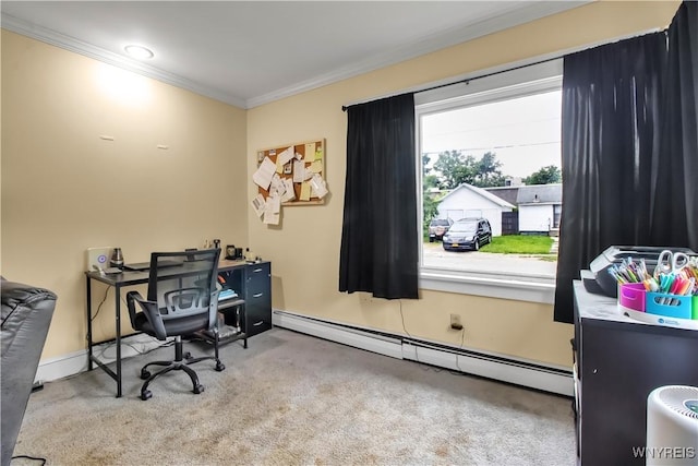 18 Bader Ave, Collins, NY 14070 - office with a baseboard radiator, crown molding, and carpet
