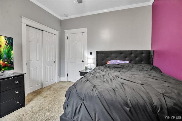 18 Bader Ave, Collins, NY 14070 - bedroom featuring carpet floors, ornamental molding, a closet, and ceiling fan