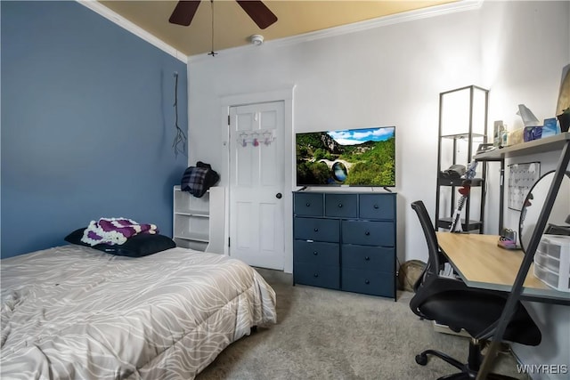18 Bader Ave, Collins, NY 14070 - carpeted bedroom with ornamental molding, an office area, and a ceiling fan
