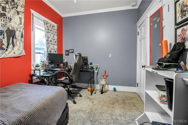 18 Bader Ave, Collins, NY 14070 - bedroom with ornamental molding, carpet flooring, and an office area