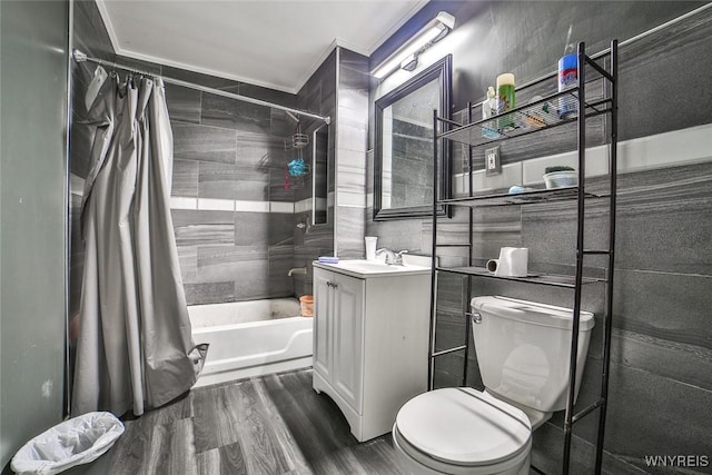 132 Ryan St, Buffalo, NY 14210 - bathroom with vanity, shower / bath combo with shower curtain, and wood finished floors