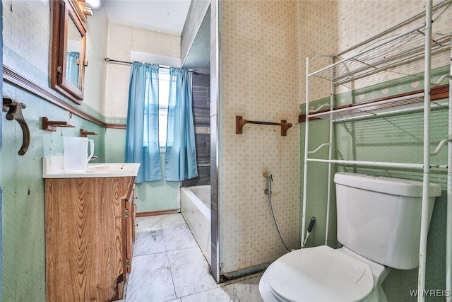132 Ryan St, Buffalo, NY 14210 - bathroom with vanity, wallpapered walls, and shower / washtub combination
