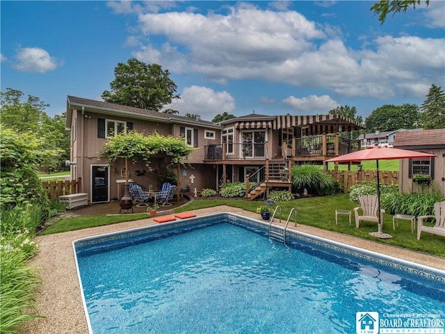 4627 Anderson Dr, Ellery, NY 14712 - swimming pool featuring stairway and a wooden deck