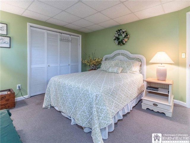 4627 Anderson Dr, Ellery, NY 14712 - bedroom featuring a closet, carpet, and a drop ceiling