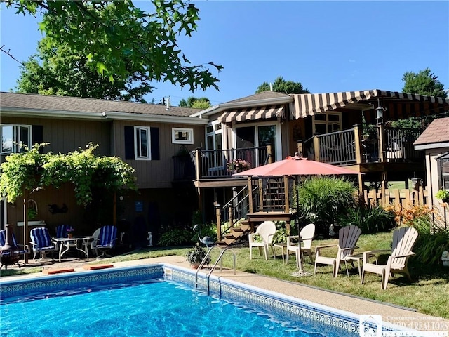 4627 Anderson Dr, Ellery, NY 14712 - rear view of property featuring stairway, a deck, and an outdoor pool