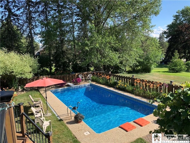 4627 Anderson Dr, Ellery, NY 14712 - view of swimming pool featuring a fenced backyard and view of wooded area