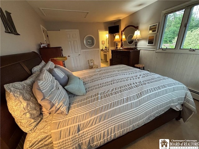 4627 Anderson Dr, Ellery, NY 14712 - carpeted bedroom featuring a wainscoted wall and wooden walls