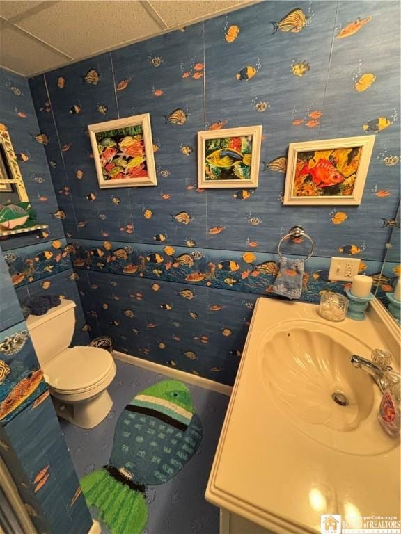 4627 Anderson Dr, Ellery, NY 14712 - half bathroom with wallpapered walls and vanity
