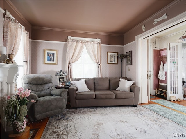 303 Mullin St, Watertown-City, NY 13601 - living area featuring plenty of natural light, wood finished floors, and crown molding