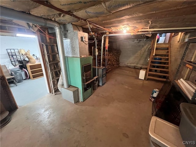 412 County Route 62, Sandy Creek, NY 13142 - unfinished basement featuring heating unit and stairway