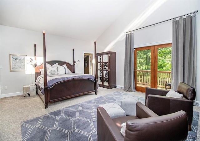 4458 E Lake Rd, Cazenovia, NY 13035 - bedroom with access to exterior, carpet floors, and lofted ceiling