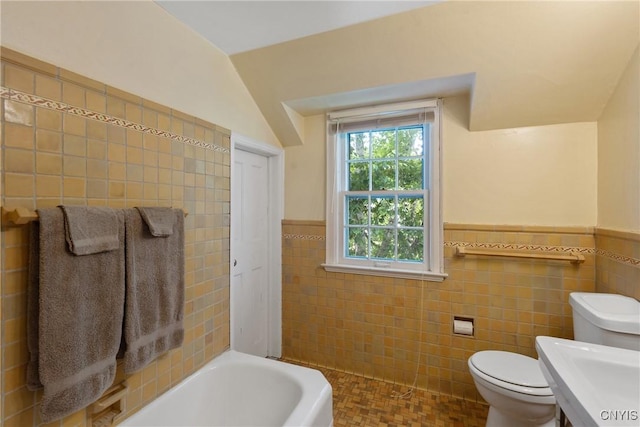 2 Morton Rd, Dewitt, NY 13214 - full bathroom with tile walls, a bath, a wainscoted wall, and tile patterned floors