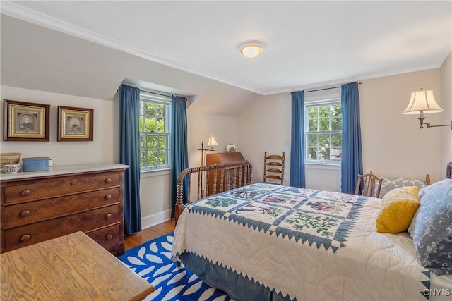 2 Morton Rd, Dewitt, NY 13214 - bedroom featuring multiple windows, light wood finished floors, crown molding, and lofted ceiling