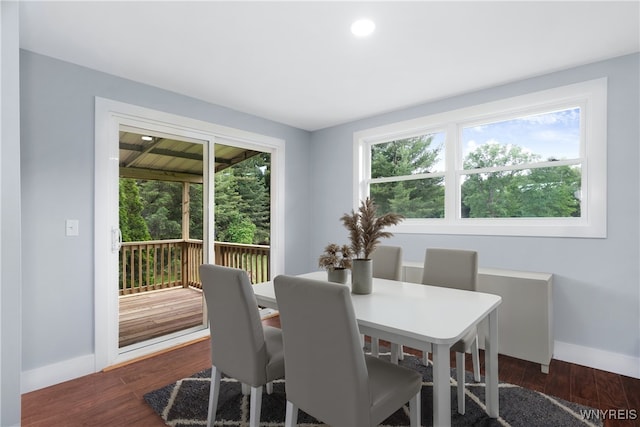 2540 Snyder Rd, Orangeville, NY 14167 - dining area with plenty of natural light, dark wood-type flooring, and recessed lighting