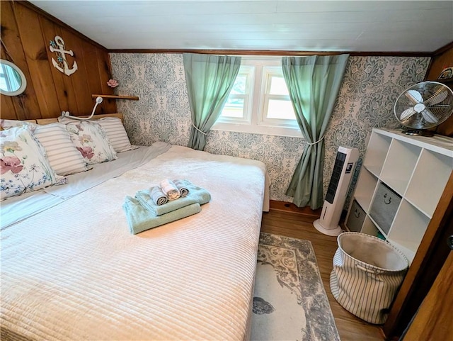 8479 Princeton St, Richmond, NY 14471 - bedroom featuring wood finished floors, wallpapered walls, and ornamental molding