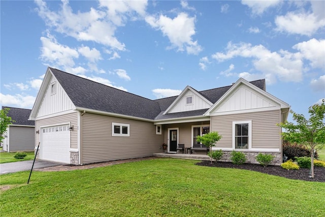 89 Steeplechase, Geneseo, NY 14454 - modern inspired farmhouse with board and batten siding, stone siding, a garage, and a front lawn