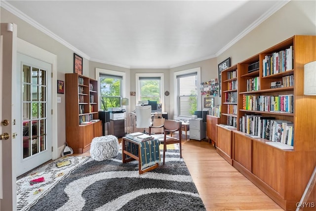 151 Edgehill Rd, Syracuse, NY 13224 - living area with light wood-style flooring, crown molding, and an office area