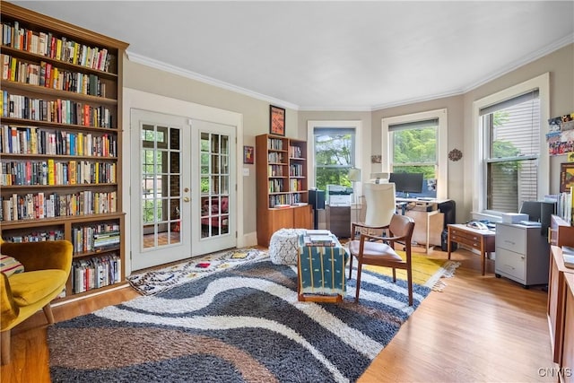 151 Edgehill Rd, Syracuse, NY 13224 - office area featuring french doors, crown molding, wood finished floors, and plenty of natural light