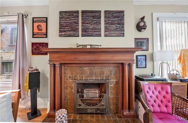 151 Edgehill Rd, Syracuse, NY 13224 - living area featuring a fireplace and crown molding