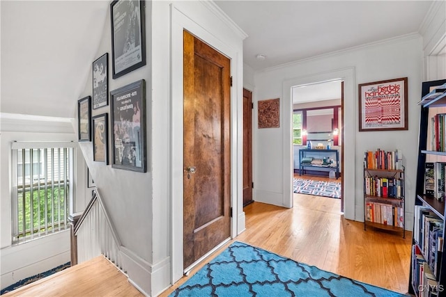151 Edgehill Rd, Syracuse, NY 13224 - corridor featuring wood finished floors and ornamental molding